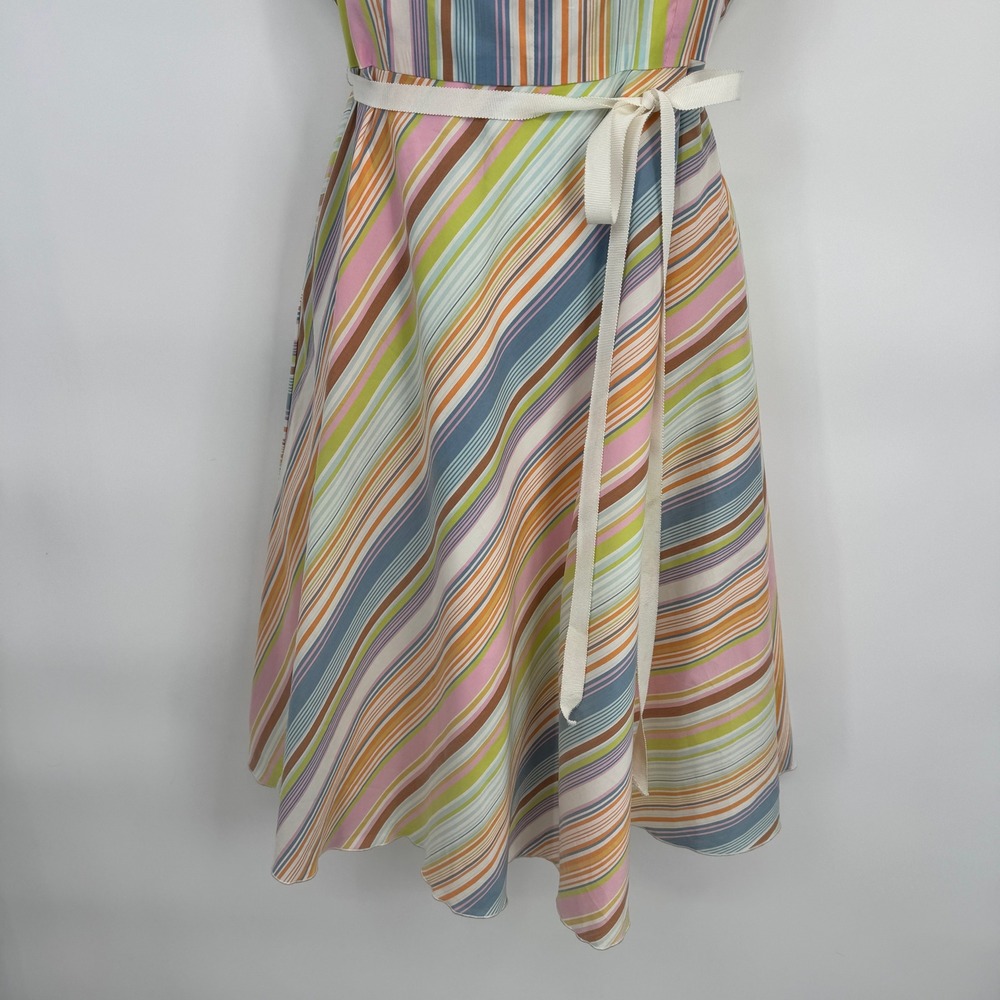Trina Turk Striped Spaghetti Strap Sun Dress Womens 10 Cotton Tie Waist Lined - Picture 4 of 16